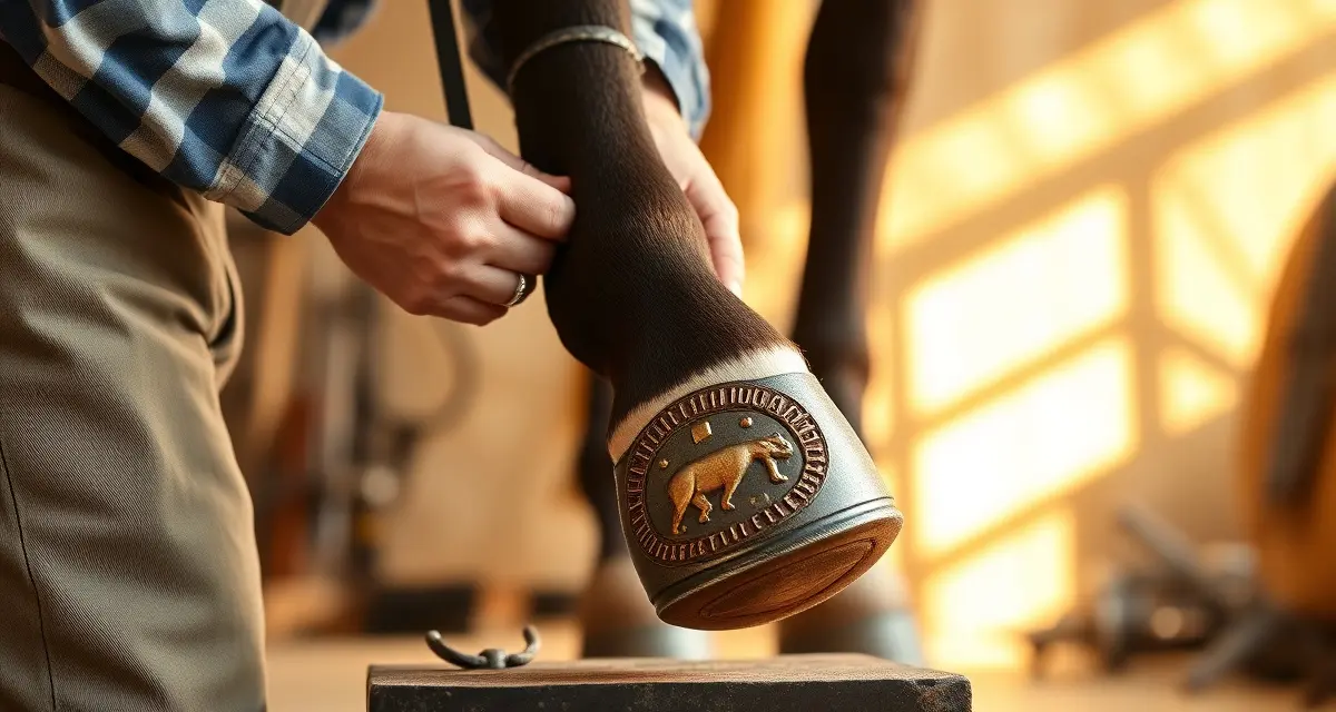 Paso Fino shoeing technique for natural gait preservation Farrier applying specialized shoe to Paso Fino horse hoof for trail riding gait maintenance and hoof care