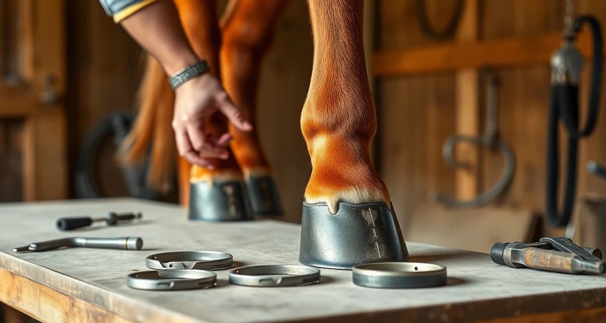 Saddlebred Three-Gaited Shoeing Technique Professional farrier applying specialized shoes to American Saddlebred horse hoof for three-gaited show ring competition.