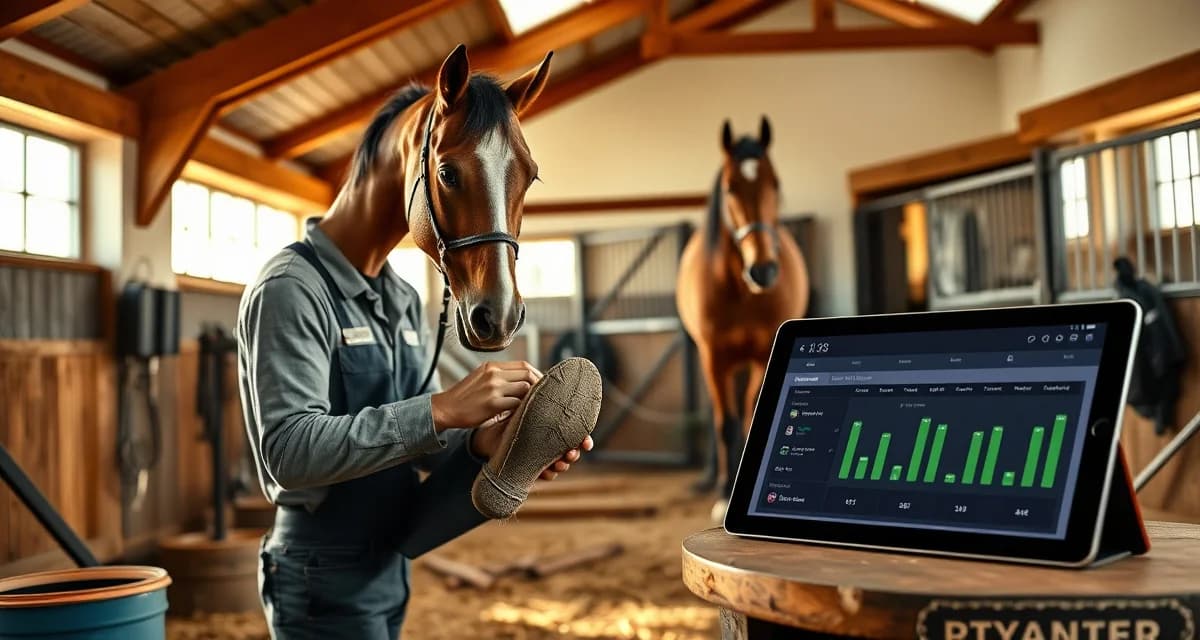 Farrier maximizing productivity with digital scheduling tools Solo farrier efficiently managing 300 horses using FarrierIQ route optimization and scheduling software