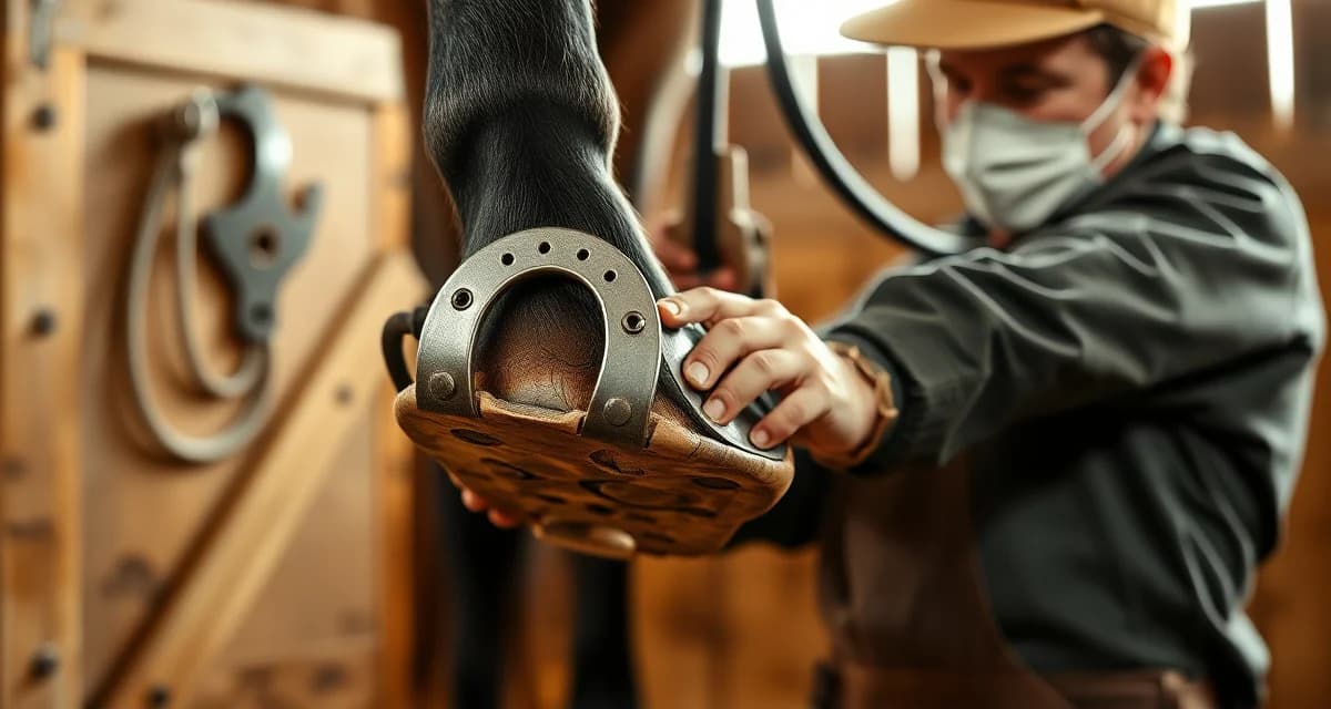Professional Tennessee Walker horseshoe fitting Farrier fitting specialized shoes on a Tennessee Walking Horse hoof, demonstrating proper shoeing technique for gait preservation