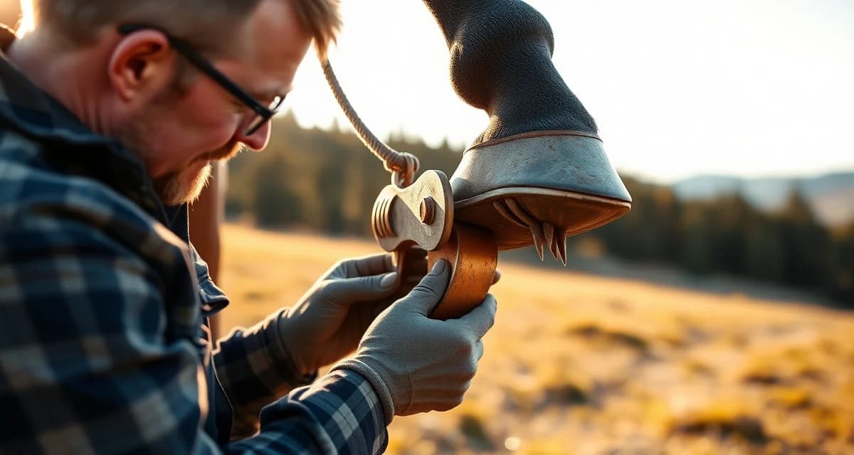 Expert Tennessee Walker trail shoeing technique Farrier applying natural trail shoe to Tennessee Walker horse hoof for smooth gaited trail riding performance