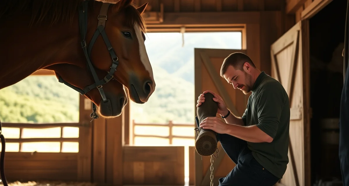 Farrier hoof care management in Vermont farm setting Professional farrier trimming horse hoof in Vermont barn using digital scheduling management for equine hoof care services