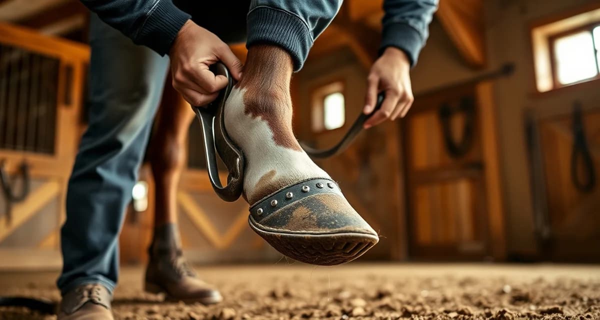 Expert farrier providing quality hoof care services Professional farrier trimming and shoeing a horse's hoof, demonstrating farrier services and hoof care management in Virginia.