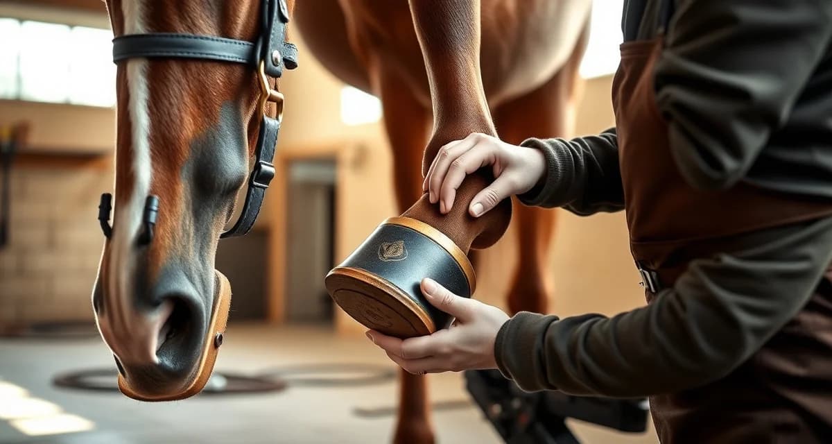Professional warmblood farrier care and shoeing schedule Expert farrier performing precision hoof care on a warmblood horse, demonstrating proper angle and breakover techniques for dressage and jumping.