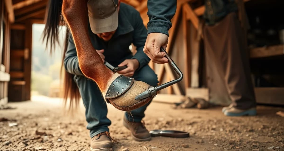 WV farrier pricing and hoof care service Professional farrier performing hoof care and shoeing service on horse in West Virginia mountain region